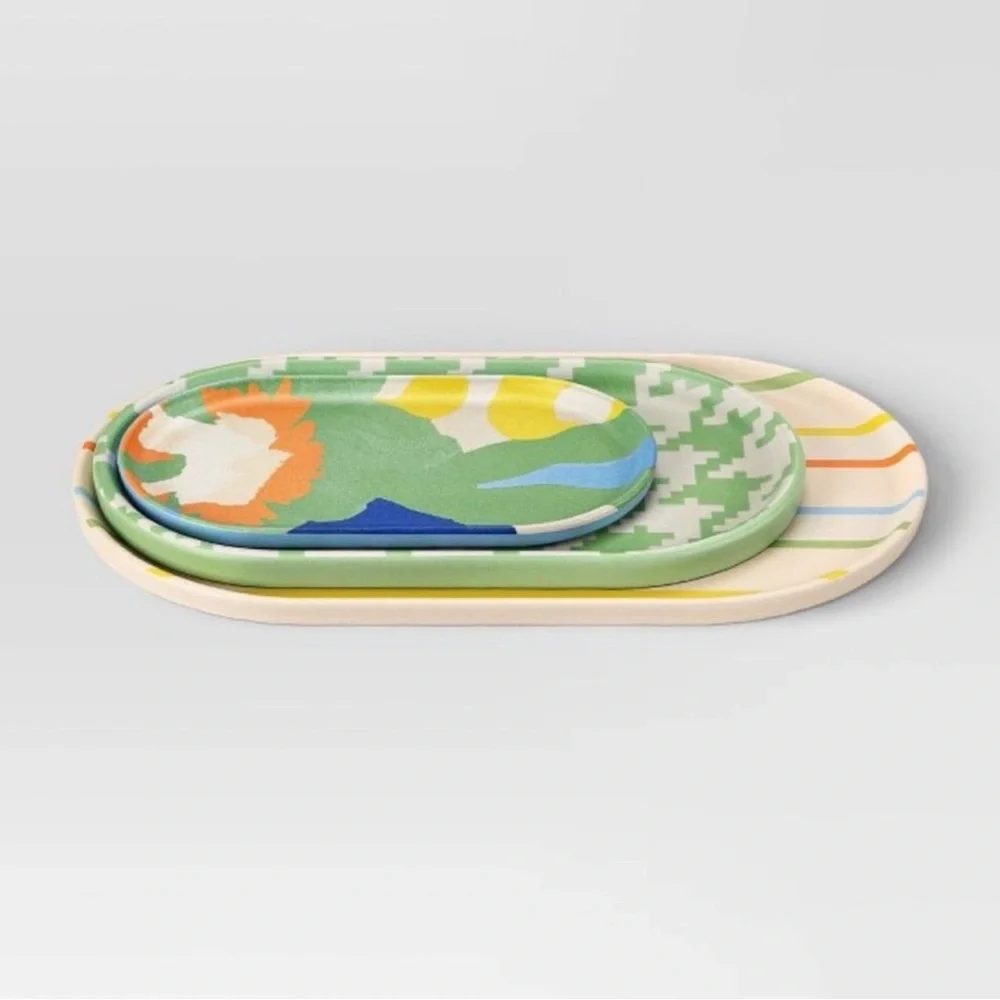 Bamboo Melamine Multicolor Decorative Trays Made of Bamboo Melamine New with Tag